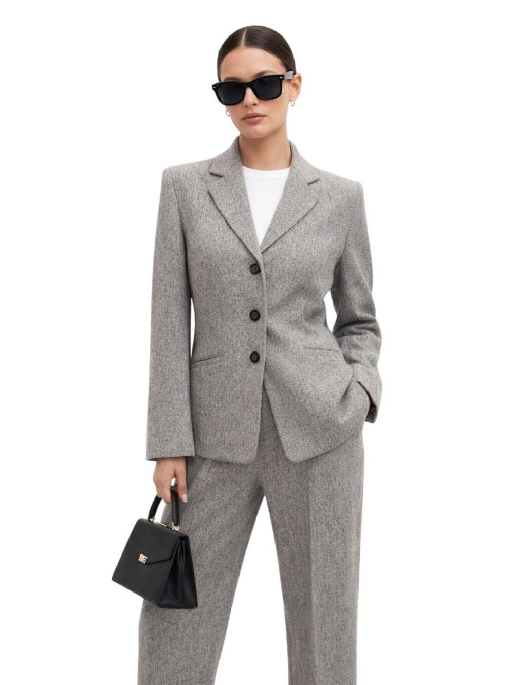 Talbots Gray Silk Wool Blend Herringbone Suit Set Italian Women 10P Classic City